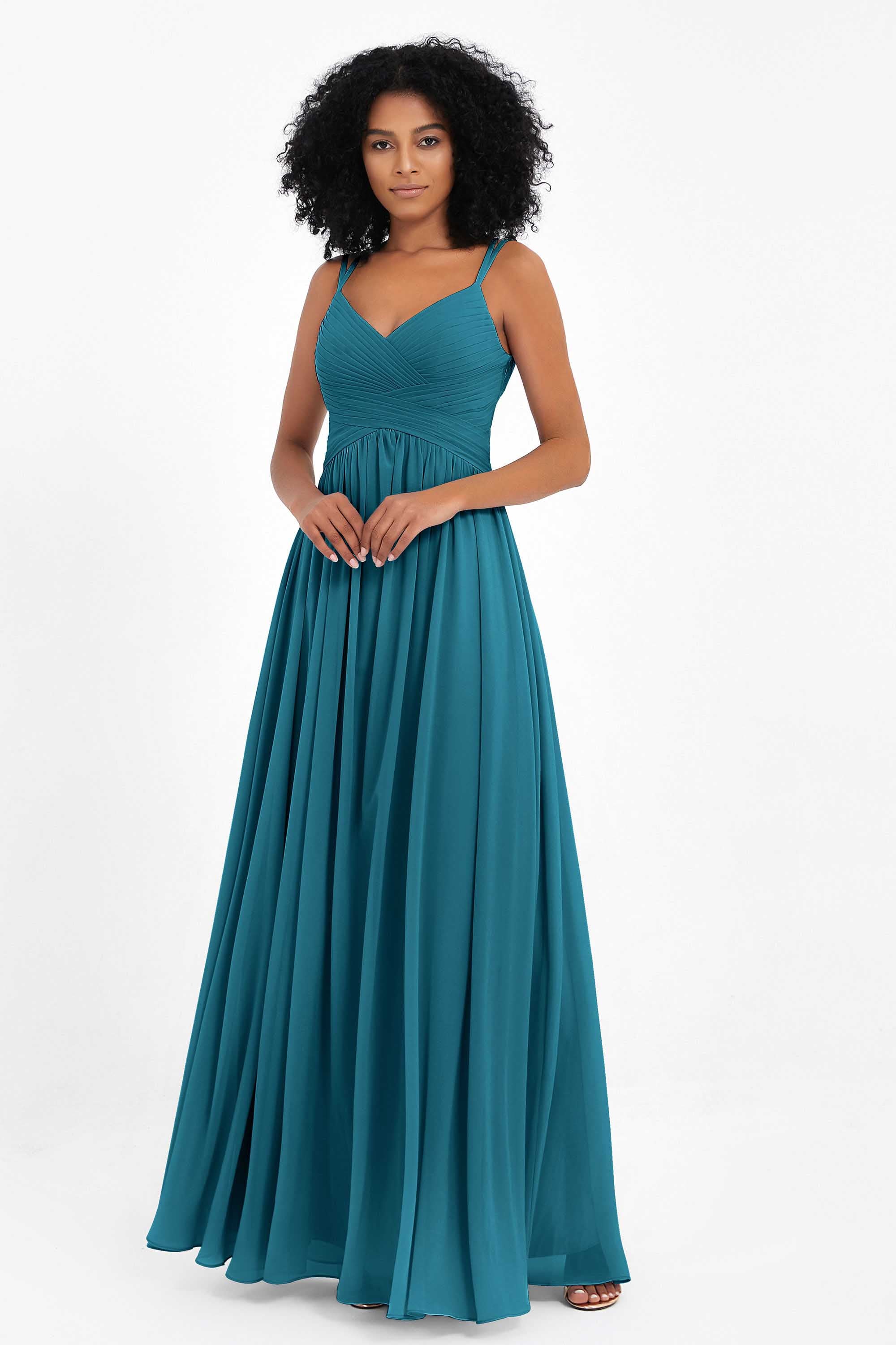 Empire Chiffon Bridesmaid Dress with Lace Long Formal Evening Dresses party Gowns