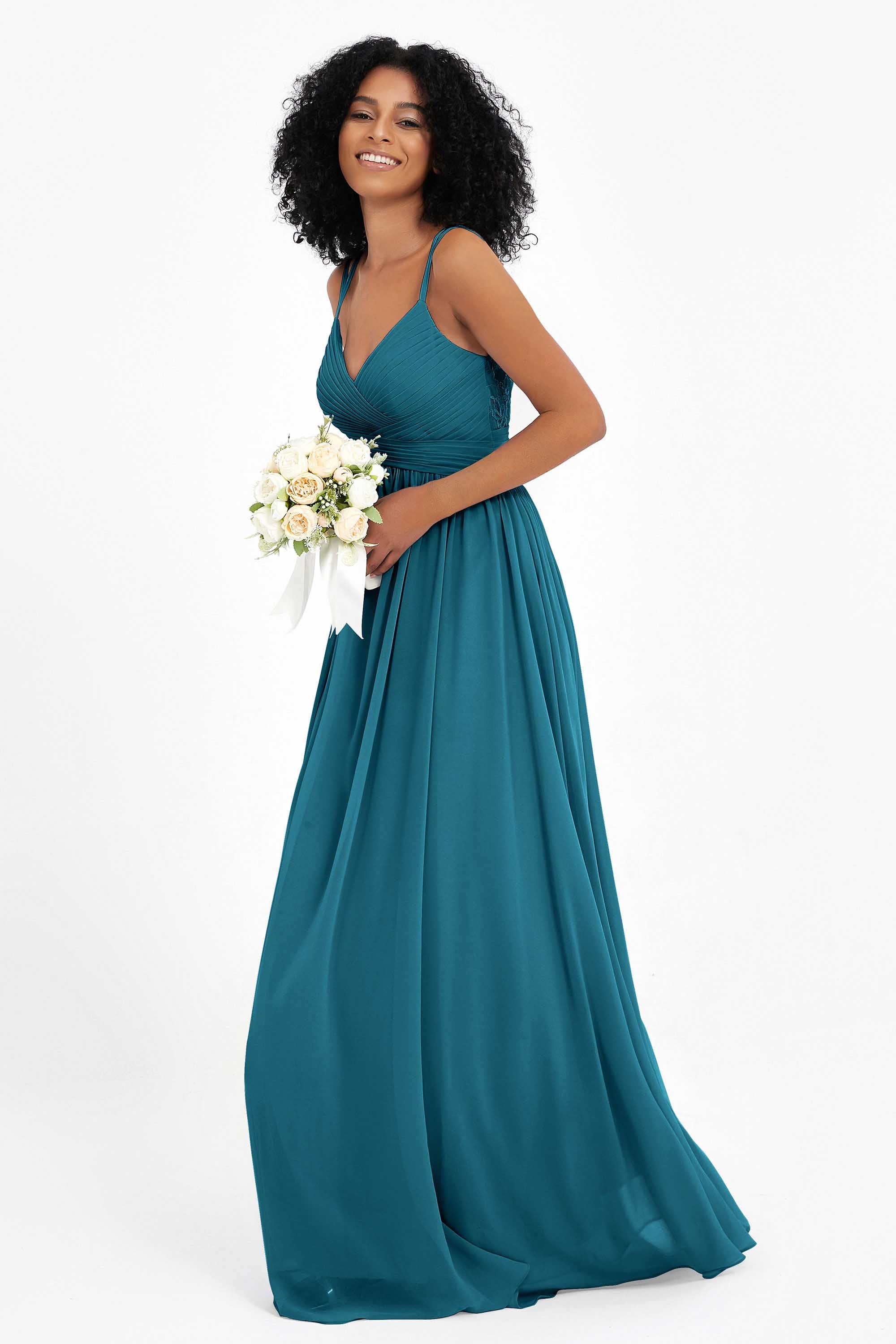 Empire Chiffon Bridesmaid Dress with Lace Long Formal Evening Dresses party Gowns