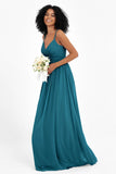 Empire Chiffon Bridesmaid Dress with Lace Long Formal Evening Dresses party Gowns