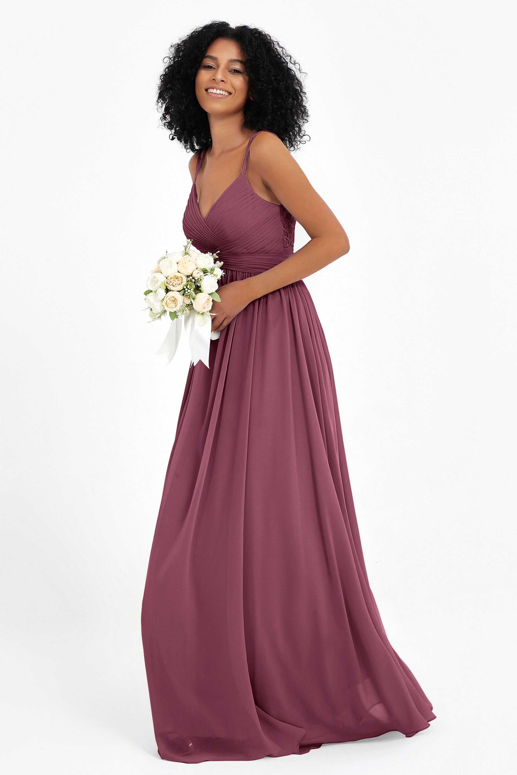Empire Chiffon Bridesmaid Dress with Lace Long Formal Evening Dresses party Gowns