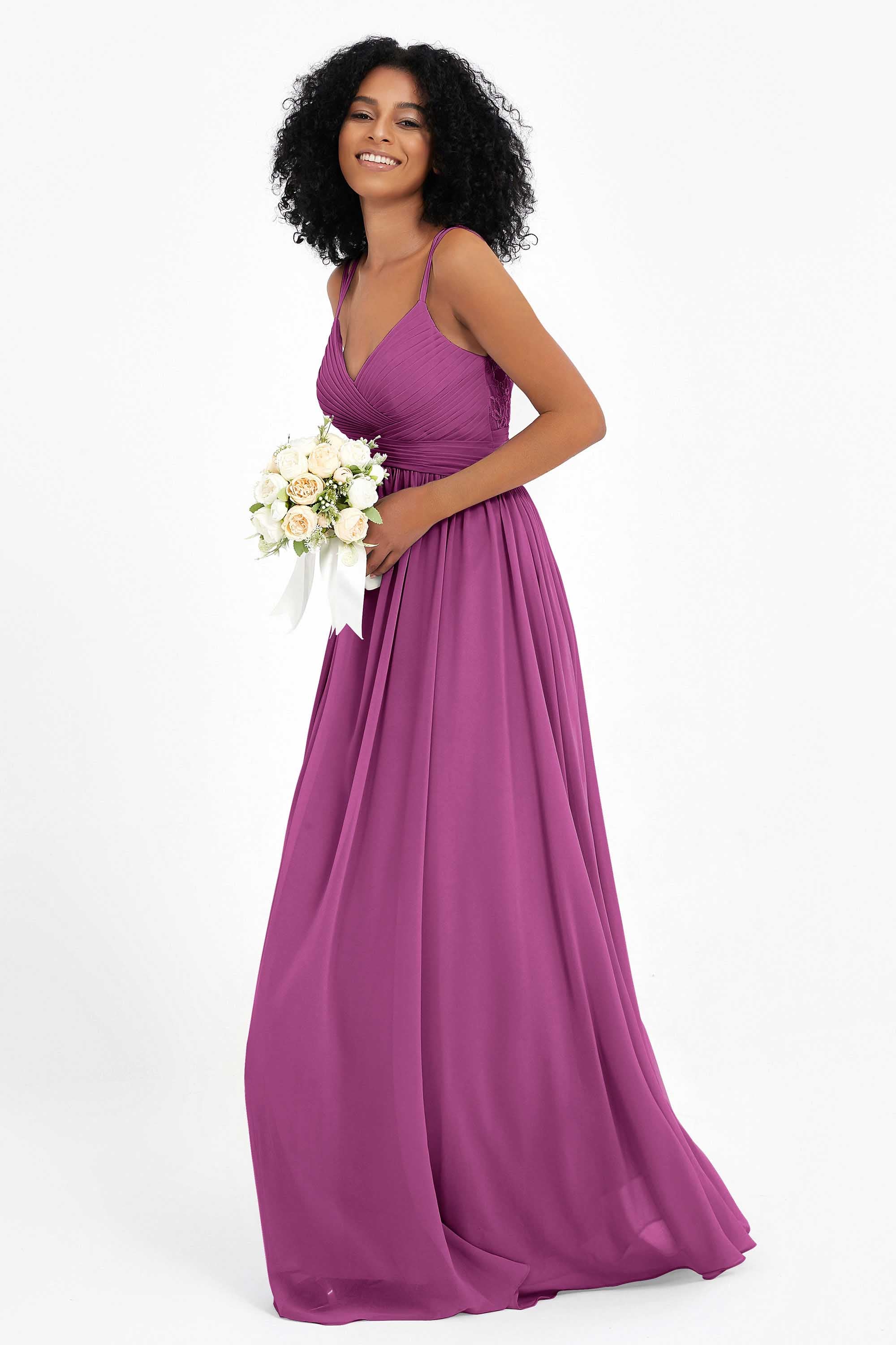 Empire Chiffon Bridesmaid Dress with Lace Long Formal Evening Dresses party Gowns