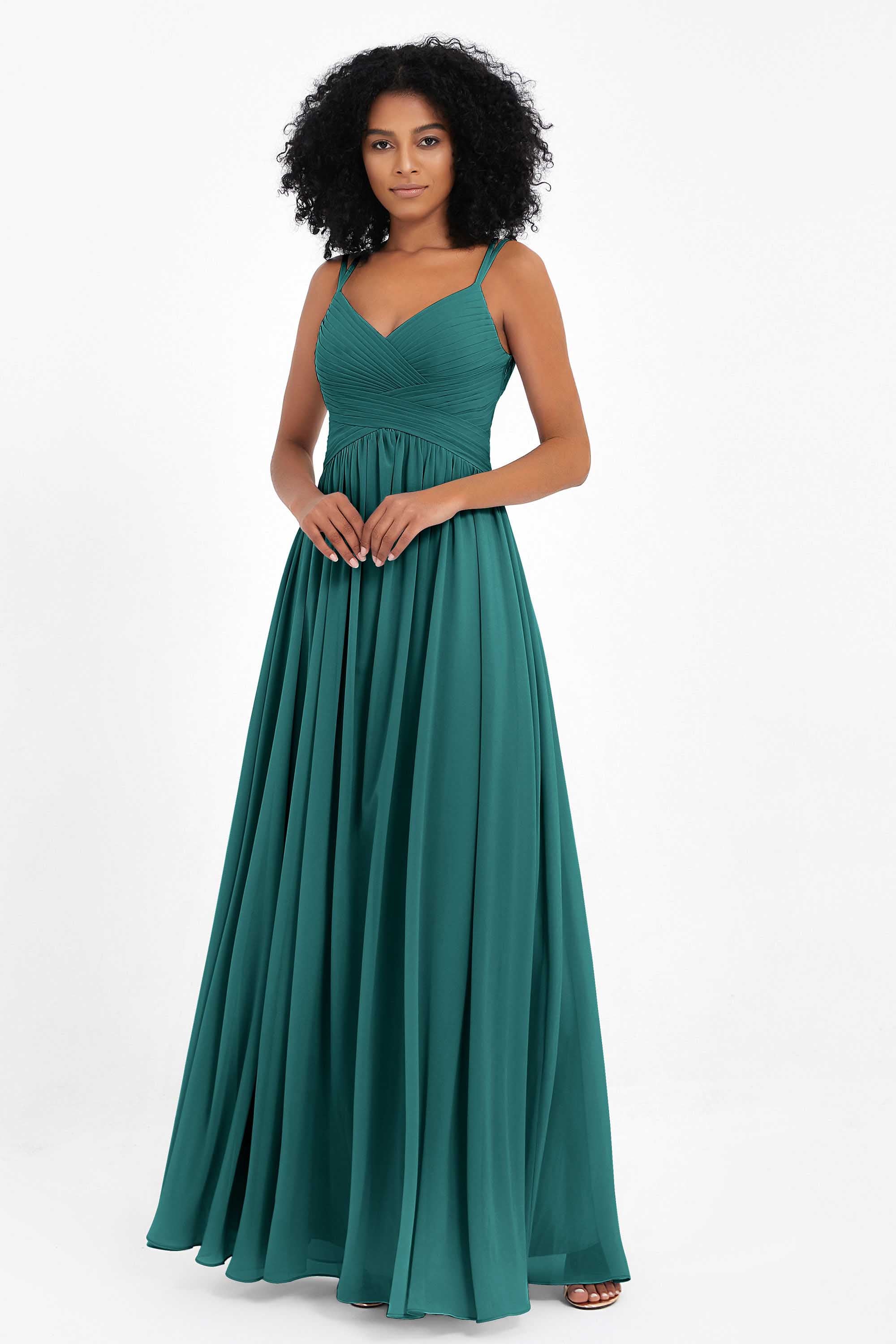 Empire Chiffon Bridesmaid Dress with Lace Long Formal Evening Dresses party Gowns