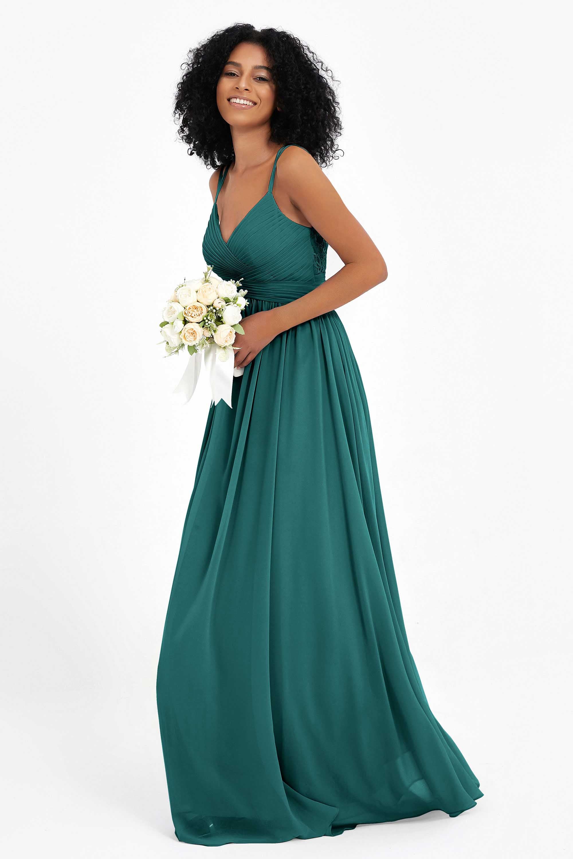 Empire Chiffon Bridesmaid Dress with Lace Long Formal Evening Dresses party Gowns