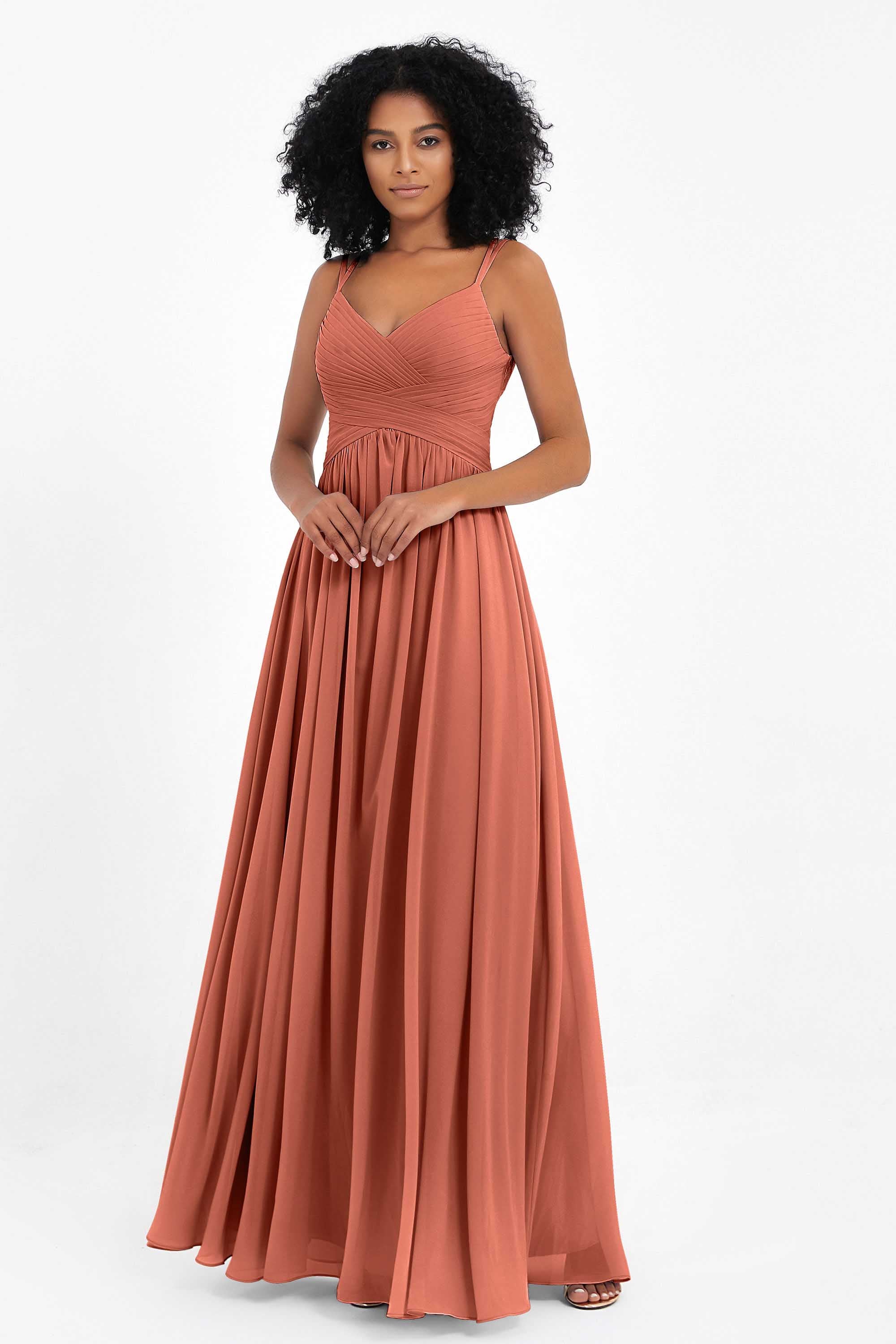 Empire Chiffon Bridesmaid Dress with Lace Long Formal Evening Dresses party Gowns