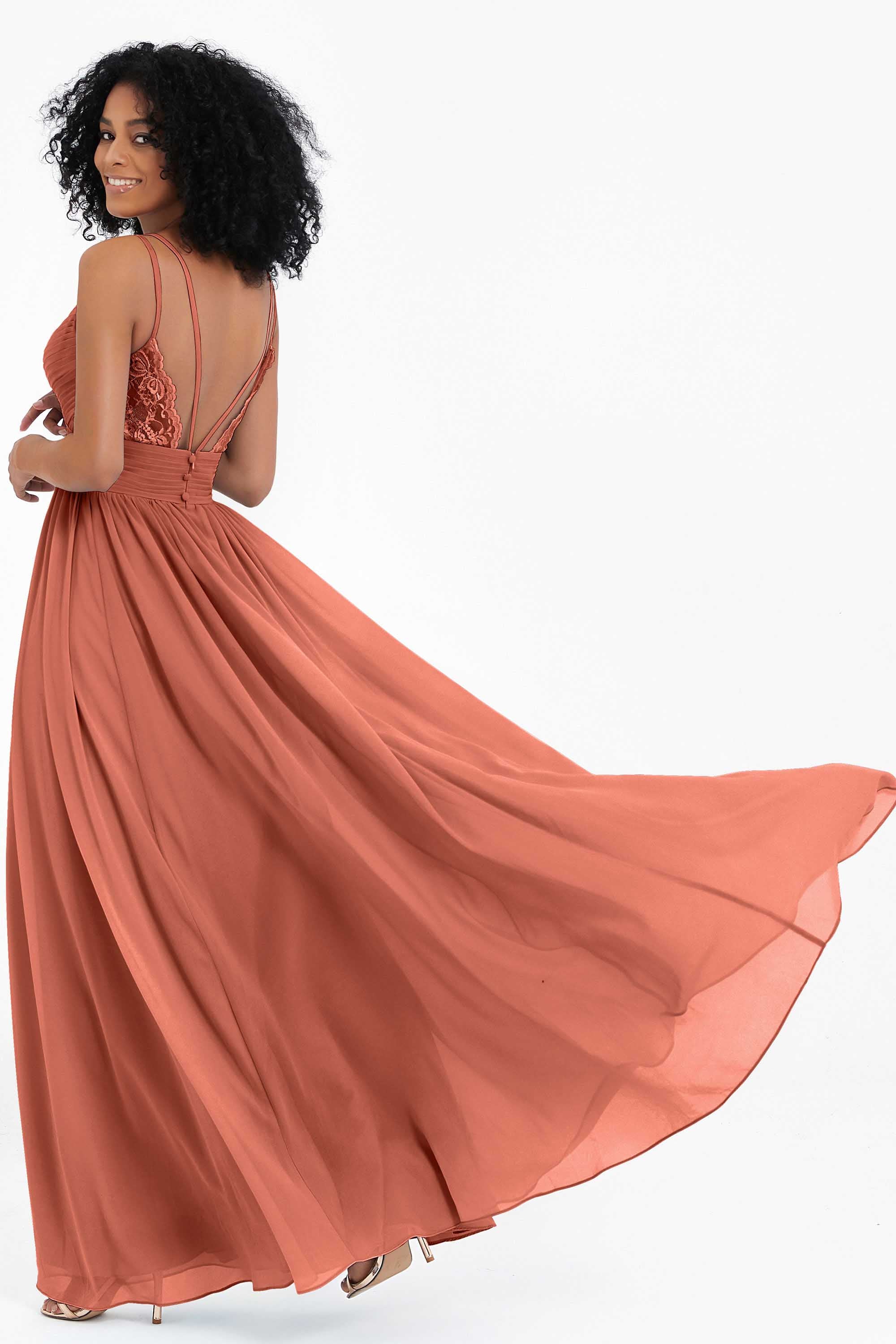 Empire Chiffon Bridesmaid Dress with Lace Long Formal Evening Dresses party Gowns