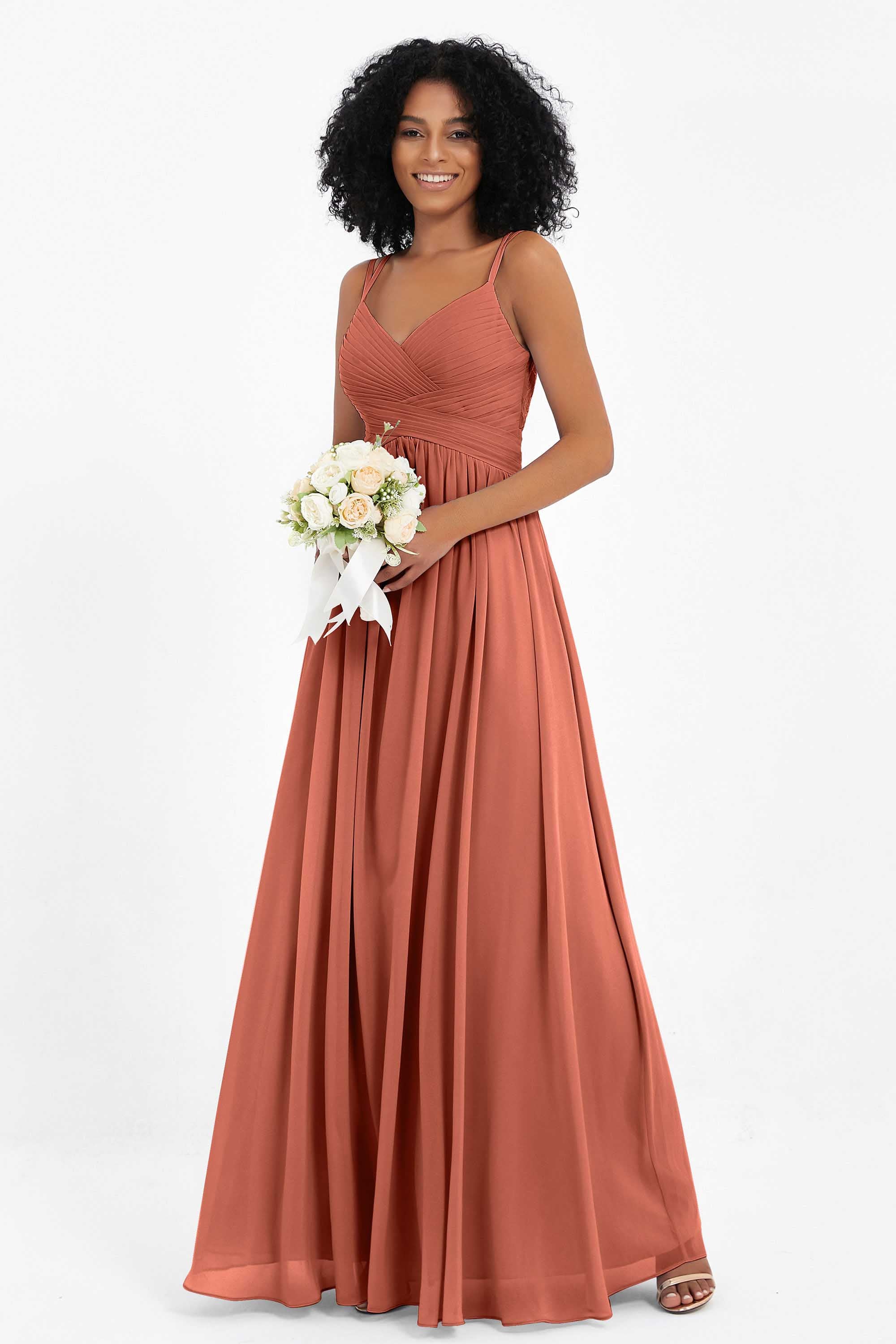 Empire Chiffon Bridesmaid Dress with Lace Long Formal Evening Dresses party Gowns