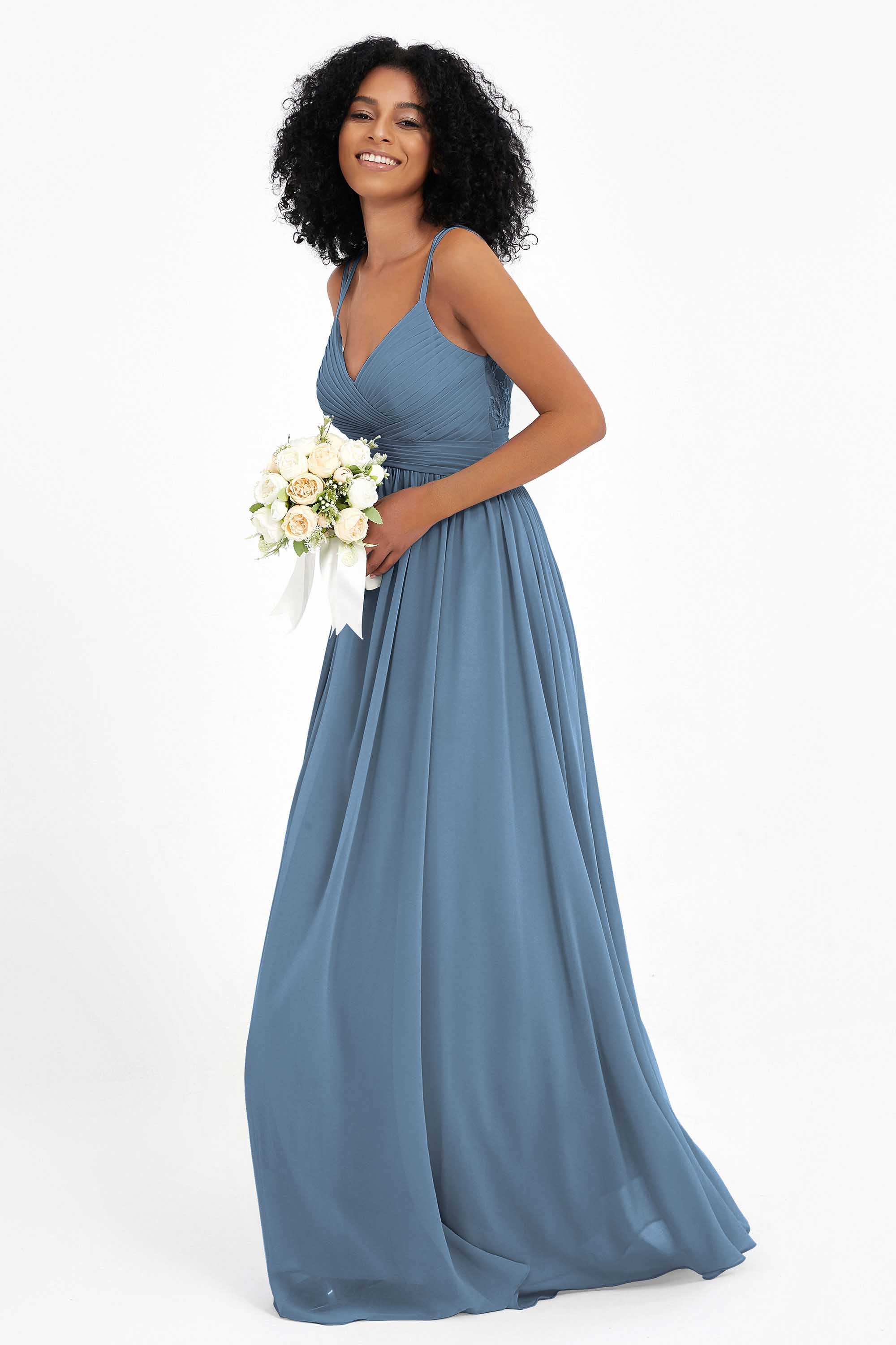 Empire Chiffon Bridesmaid Dress with Lace Long Formal Evening Dresses party Gowns
