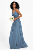 Empire Chiffon Bridesmaid Dress with Lace Long Formal Evening Dresses party Gowns