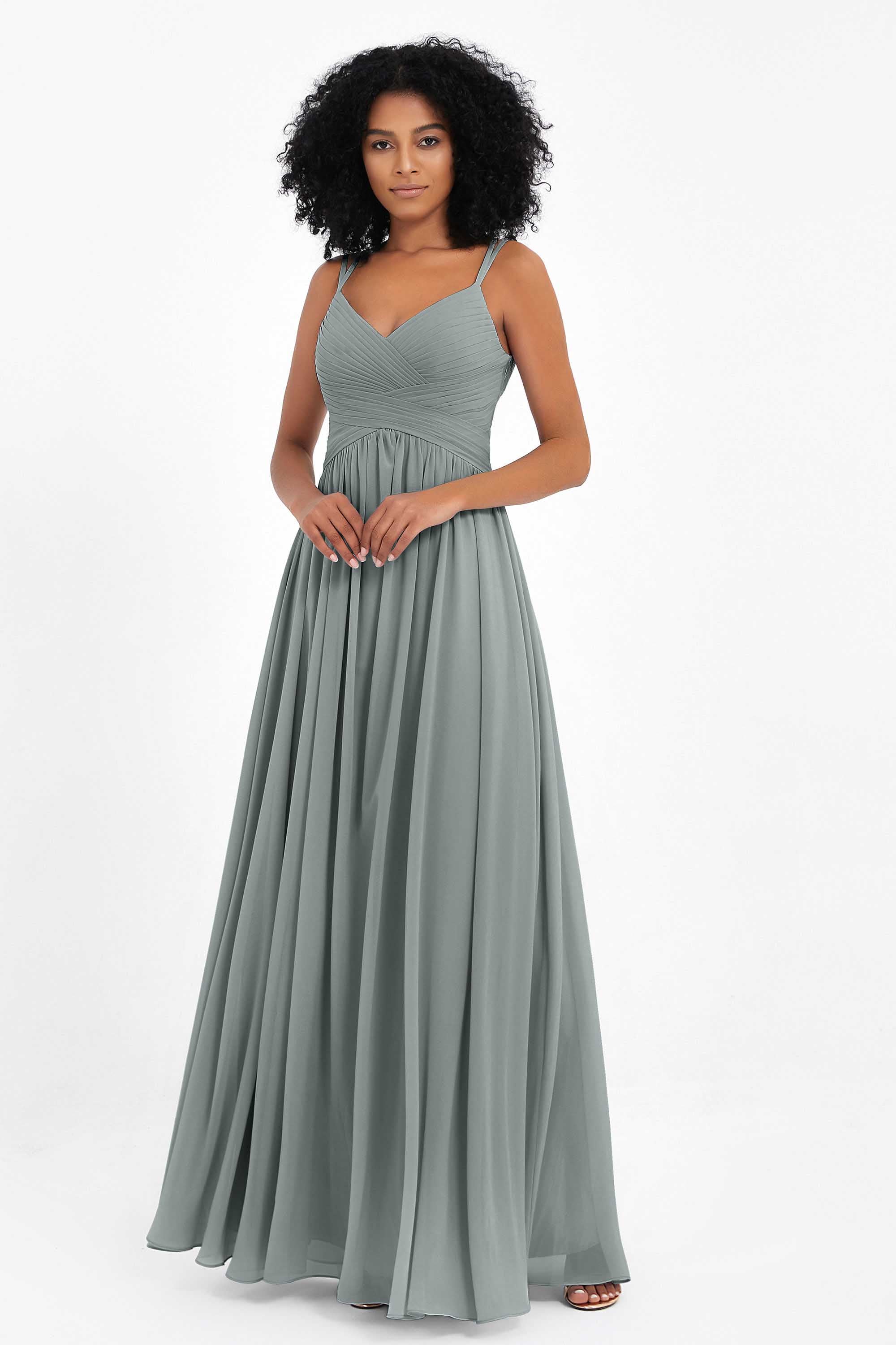 Empire Chiffon Bridesmaid Dress with Lace Long Formal Evening Dresses party Gowns