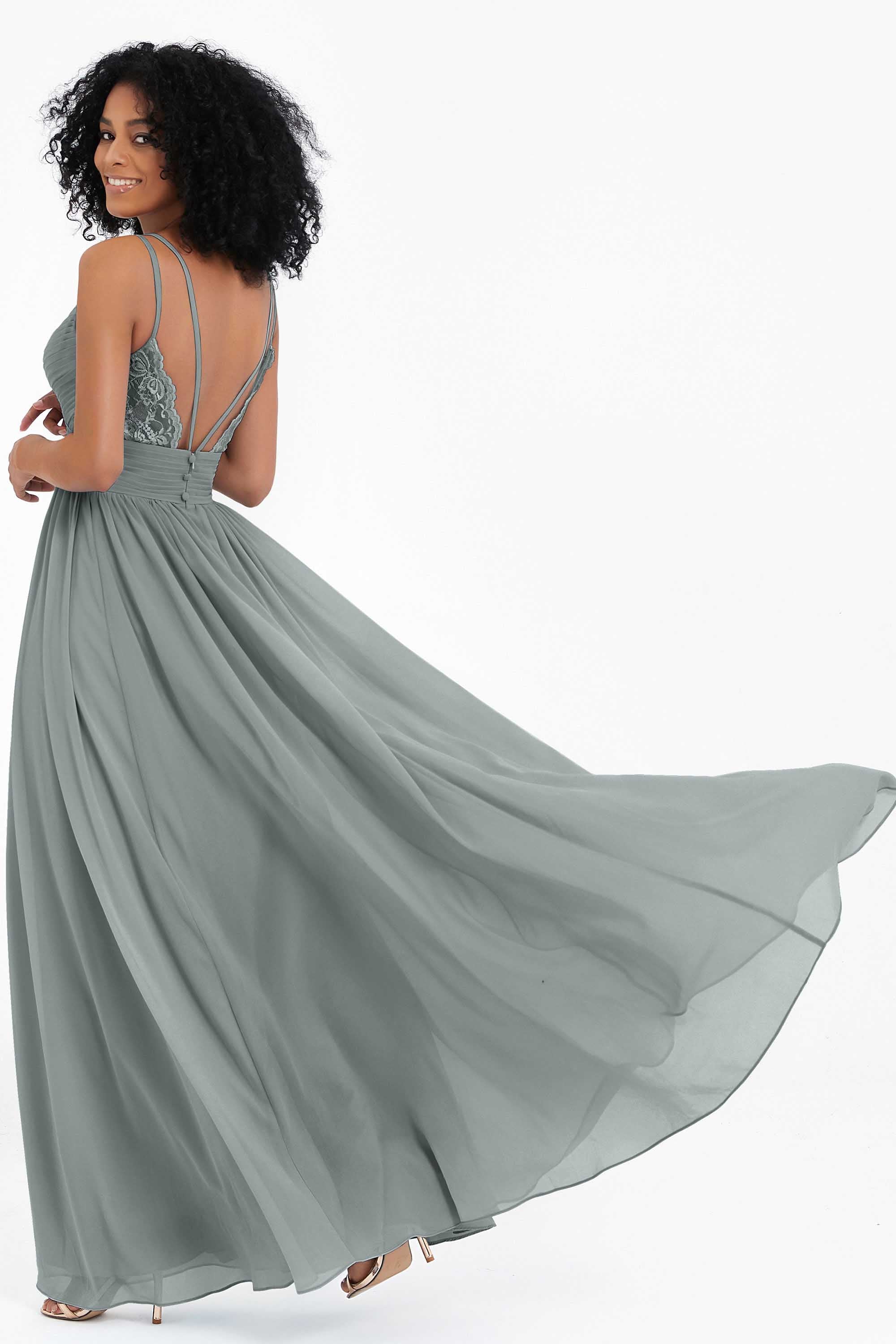 Empire Chiffon Bridesmaid Dress with Lace Long Formal Evening Dresses party Gowns