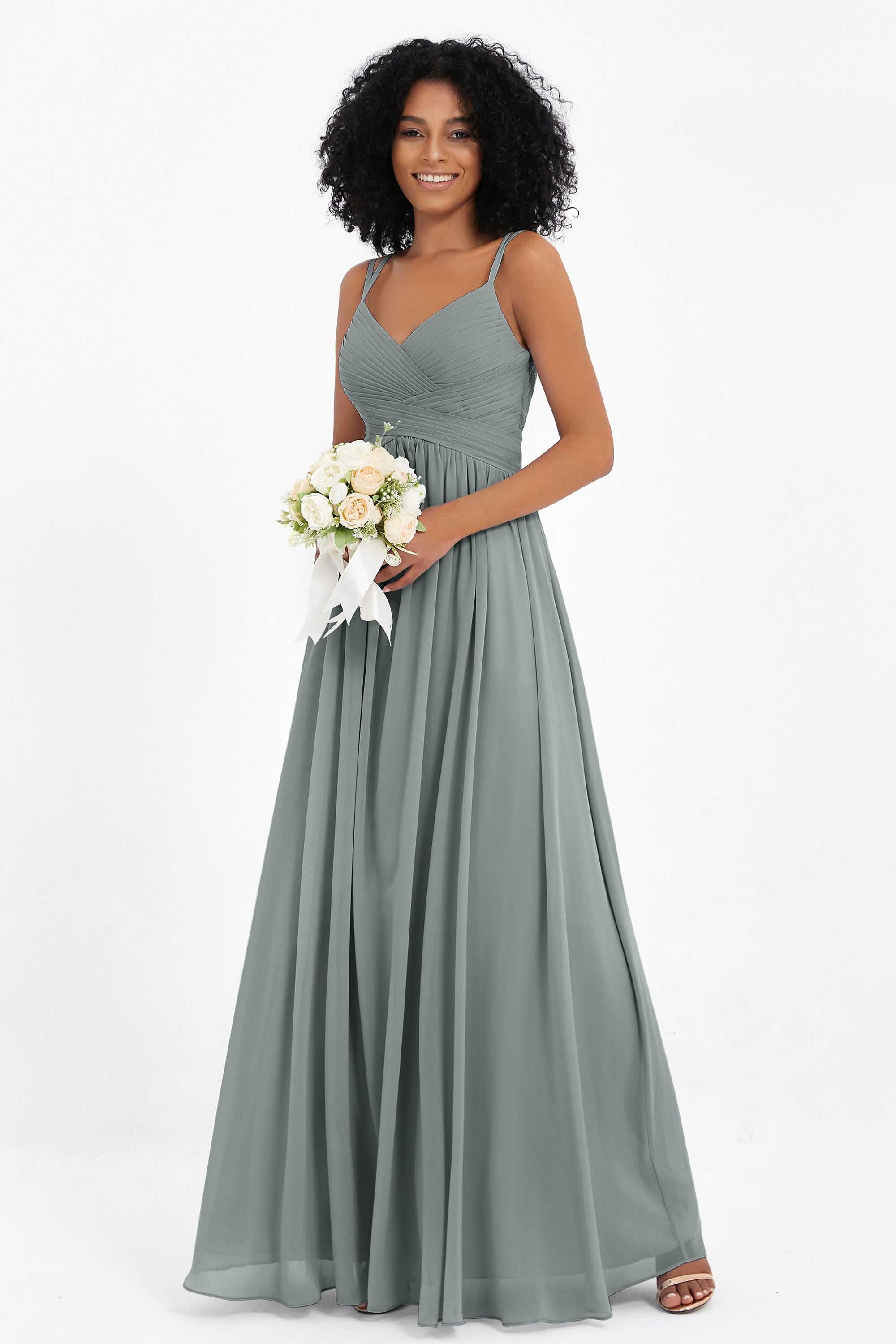 Empire Chiffon Bridesmaid Dress with Lace Long Formal Evening Dresses party Gowns