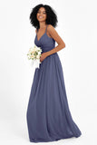 Empire Chiffon Bridesmaid Dress with Lace Long Formal Evening Dresses party Gowns