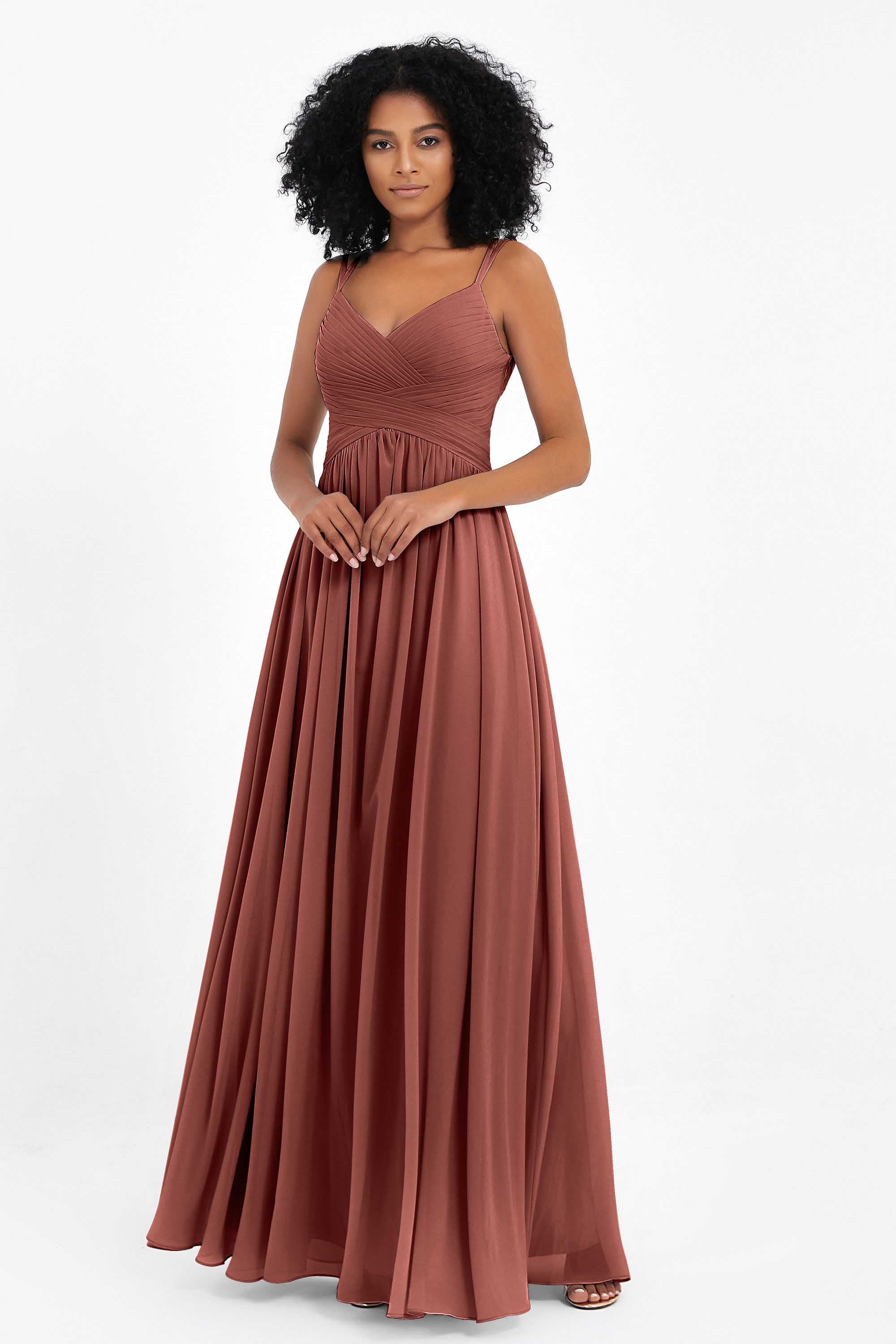 Empire Chiffon Bridesmaid Dress with Lace Long Formal Evening Dresses party Gowns