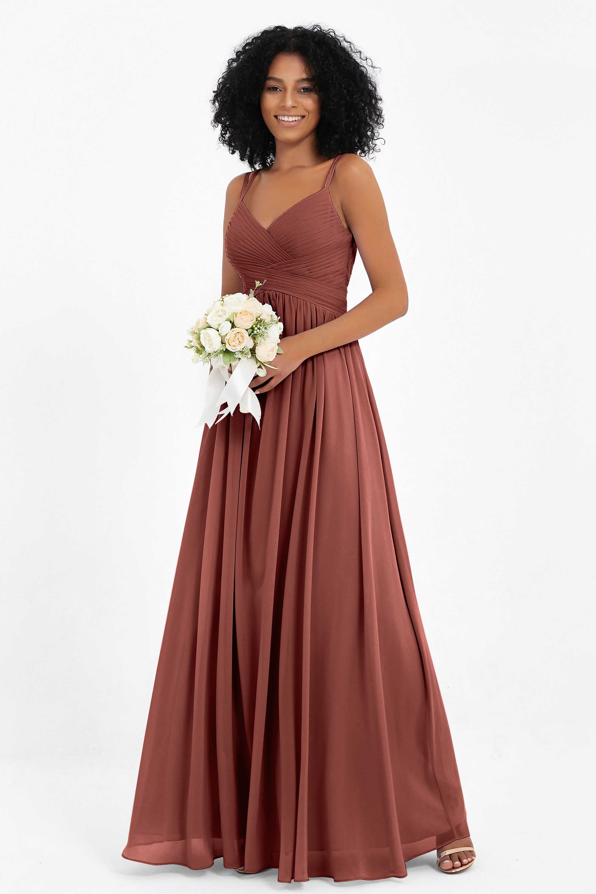 Empire Chiffon Bridesmaid Dress with Lace Long Formal Evening Dresses party Gowns