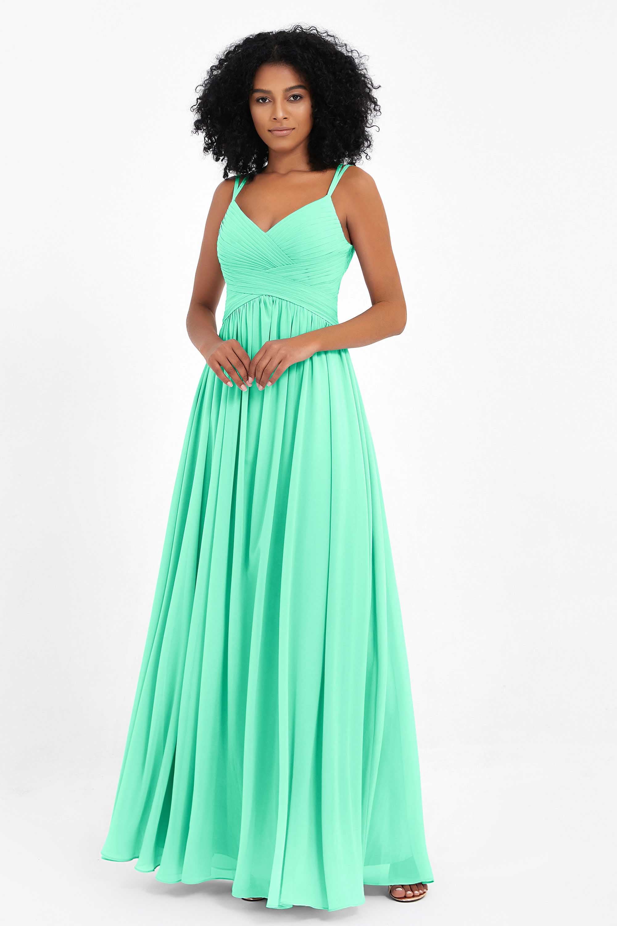 Empire Chiffon Bridesmaid Dress with Lace Long Formal Evening Dresses party Gowns