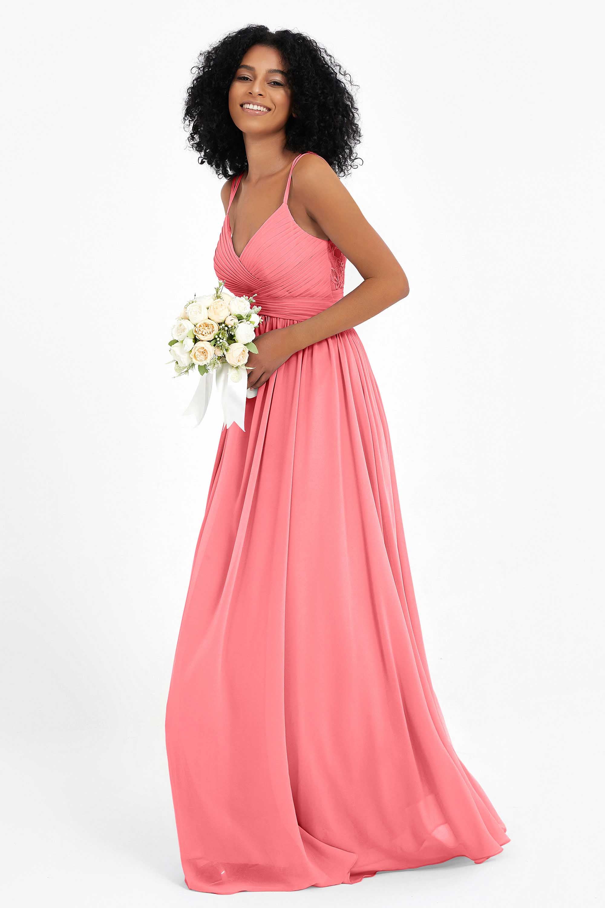 Empire Chiffon Bridesmaid Dress with Lace Long Formal Evening Dresses party Gowns