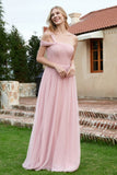 A Line Tulle Ruched Bridesmaid Dress Ruched Pleated Formal Evening Dresses Gowns