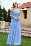 A Line Tulle Ruched Bridesmaid Dress Ruched Pleated Formal Evening Dresses Gowns
