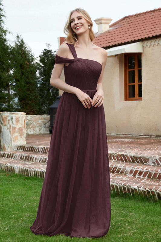 A Line Tulle Ruched Bridesmaid Dress Ruched Pleated Formal Evening Dresses Gowns