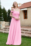 A Line Tulle Ruched Bridesmaid Dress Ruched Pleated Formal Evening Dresses Gowns
