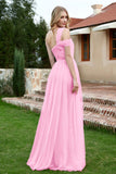 A Line Tulle Ruched Bridesmaid Dress Ruched Pleated Formal Evening Dresses Gowns