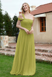 A Line Tulle Ruched Bridesmaid Dress Ruched Pleated Formal Evening Dresses Gowns