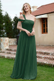 A Line Tulle Ruched Bridesmaid Dress Ruched Pleated Formal Evening Dresses Gowns
