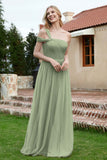 A Line Tulle Ruched Bridesmaid Dress Ruched Pleated Formal Evening Dresses Gowns