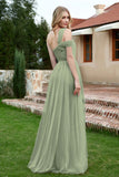 A Line Tulle Ruched Bridesmaid Dress Ruched Pleated Formal Evening Dresses Gowns