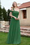 A Line Tulle Ruched Bridesmaid Dress Ruched Pleated Formal Evening Dresses Gowns