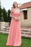 A Line Tulle Ruched Bridesmaid Dress Ruched Pleated Formal Evening Dresses Gowns