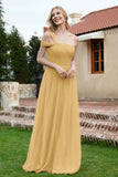 A Line Tulle Ruched Bridesmaid Dress Ruched Pleated Formal Evening Dresses Gowns