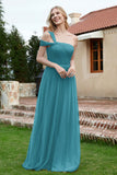 A Line Tulle Ruched Bridesmaid Dress Ruched Pleated Formal Evening Dresses Gowns