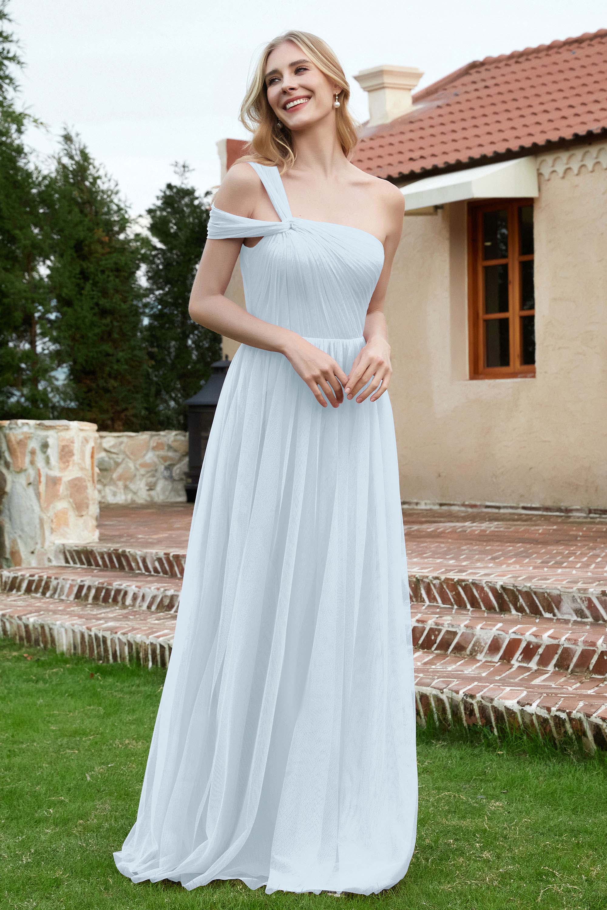 A Line Tulle Ruched Bridesmaid Dress Ruched Pleated Formal Evening Dresses Gowns