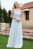 A Line Tulle Ruched Bridesmaid Dress Ruched Pleated Formal Evening Dresses Gowns