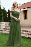A Line Tulle Ruched Bridesmaid Dress Ruched Pleated Formal Evening Dresses Gowns