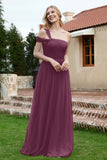 A Line Tulle Ruched Bridesmaid Dress Ruched Pleated Formal Evening Dresses Gowns