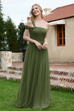 A Line Tulle Ruched Bridesmaid Dress Ruched Pleated Formal Evening Dresses Gowns