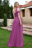 A Line Tulle Ruched Bridesmaid Dress Ruched Pleated Formal Evening Dresses Gowns