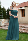 A Line Tulle Ruched Bridesmaid Dress Ruched Pleated Formal Evening Dresses Gowns