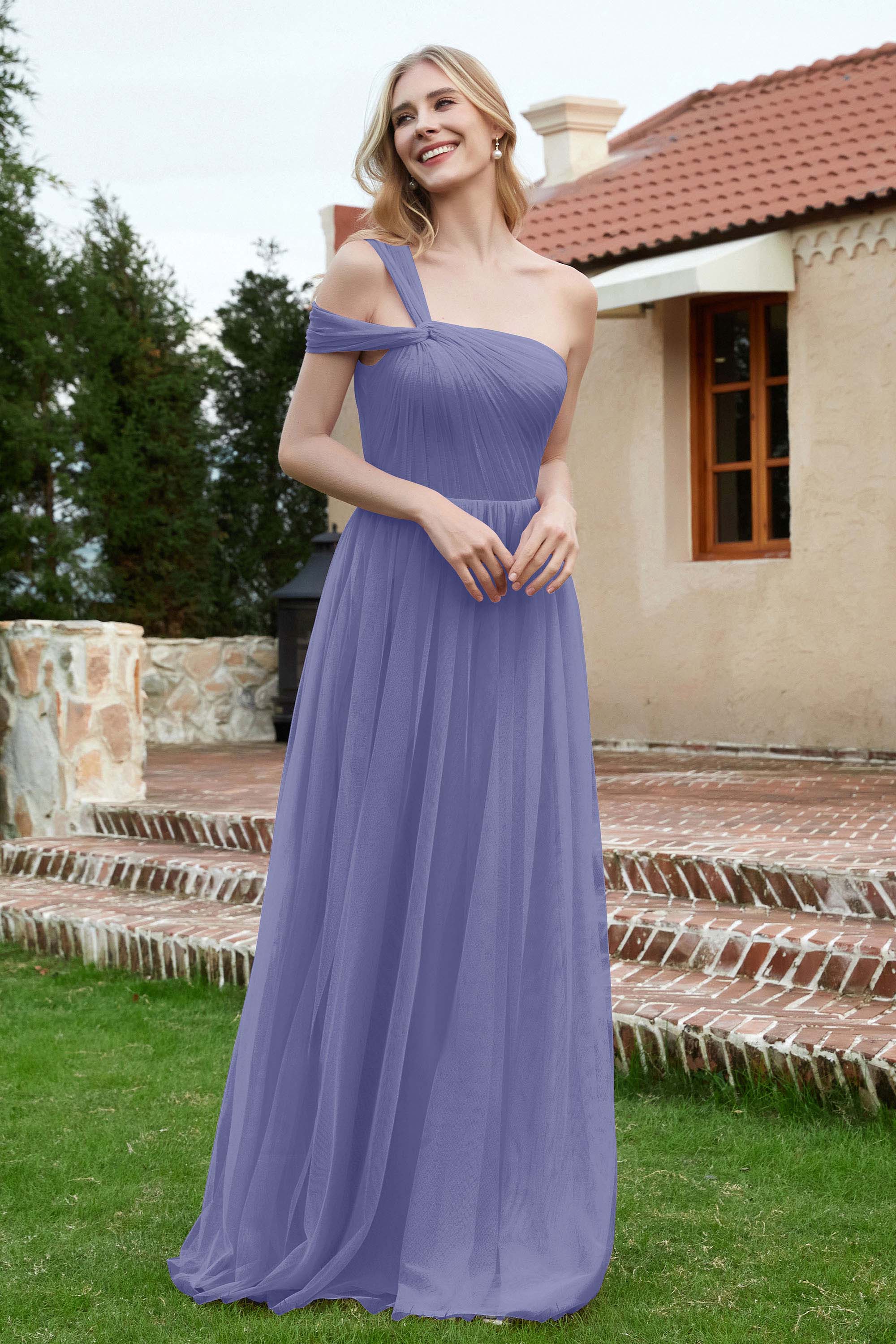 A Line Tulle Ruched Bridesmaid Dress Ruched Pleated Formal Evening Dresses Gowns
