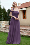 A Line Tulle Ruched Bridesmaid Dress Ruched Pleated Formal Evening Dresses Gowns
