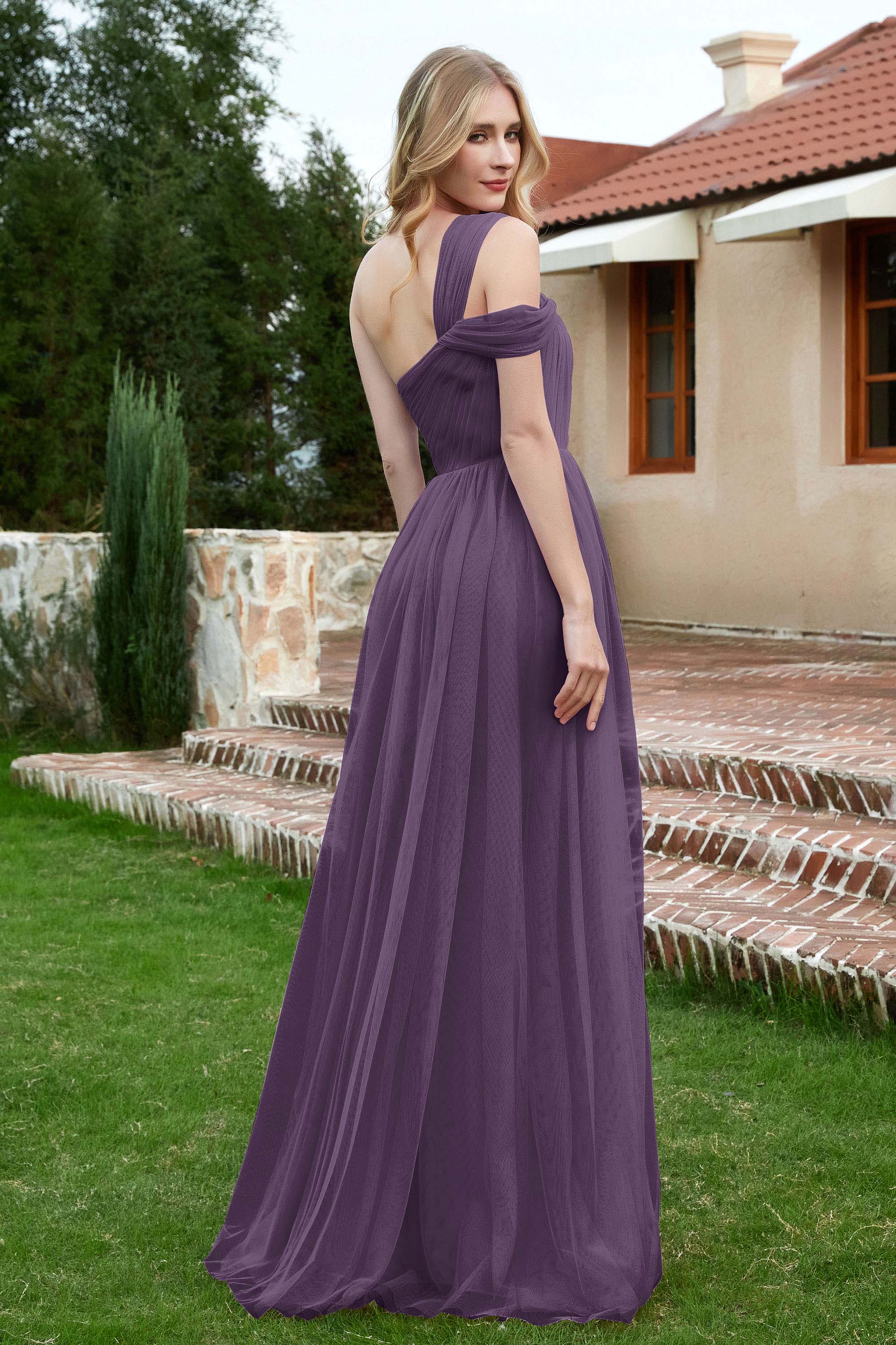A Line Tulle Ruched Bridesmaid Dress Ruched Pleated Formal Evening Dresses Gowns