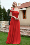 A Line Tulle Ruched Bridesmaid Dress Ruched Pleated Formal Evening Dresses Gowns