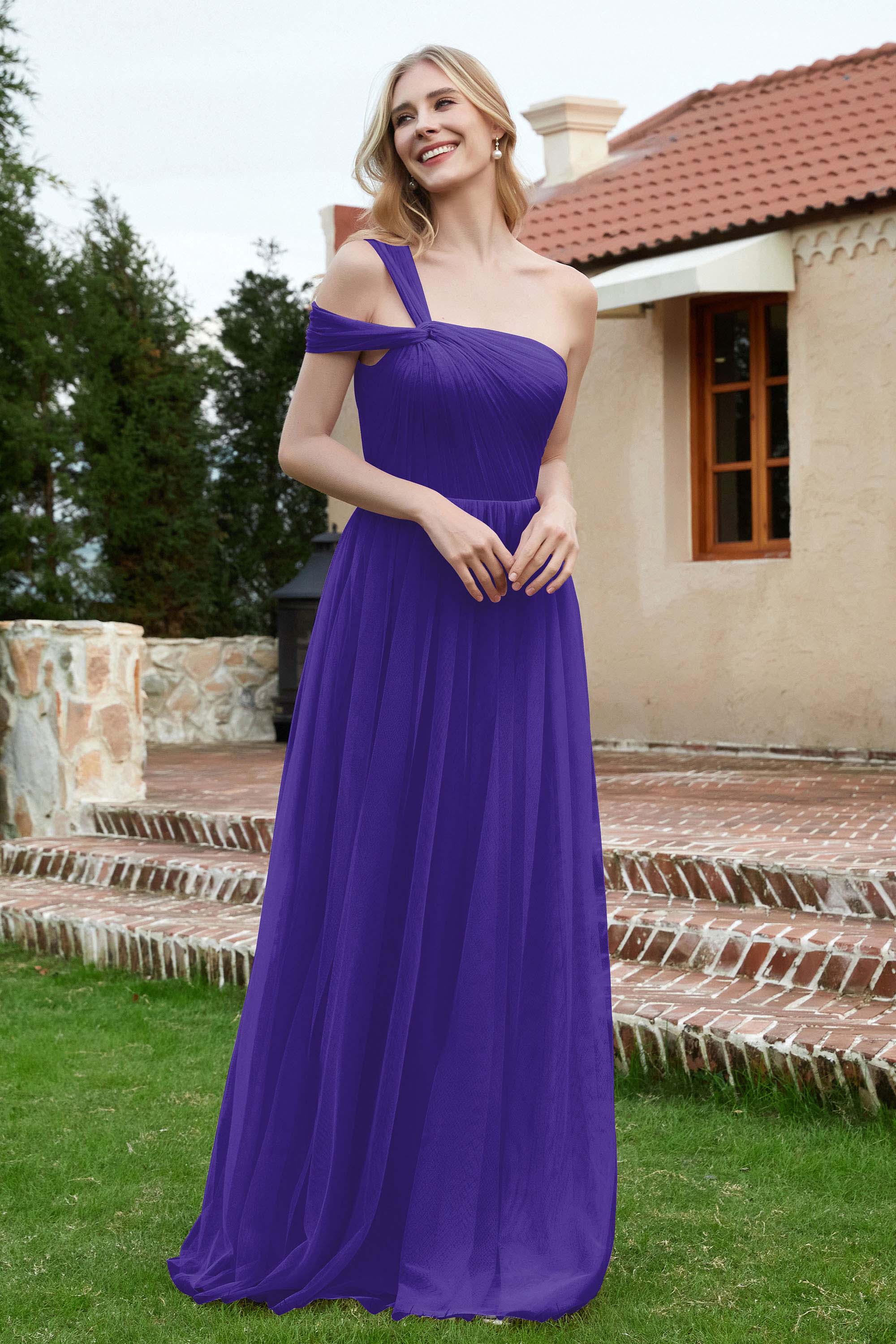 A Line Tulle Ruched Bridesmaid Dress Ruched Pleated Formal Evening Dresses Gowns