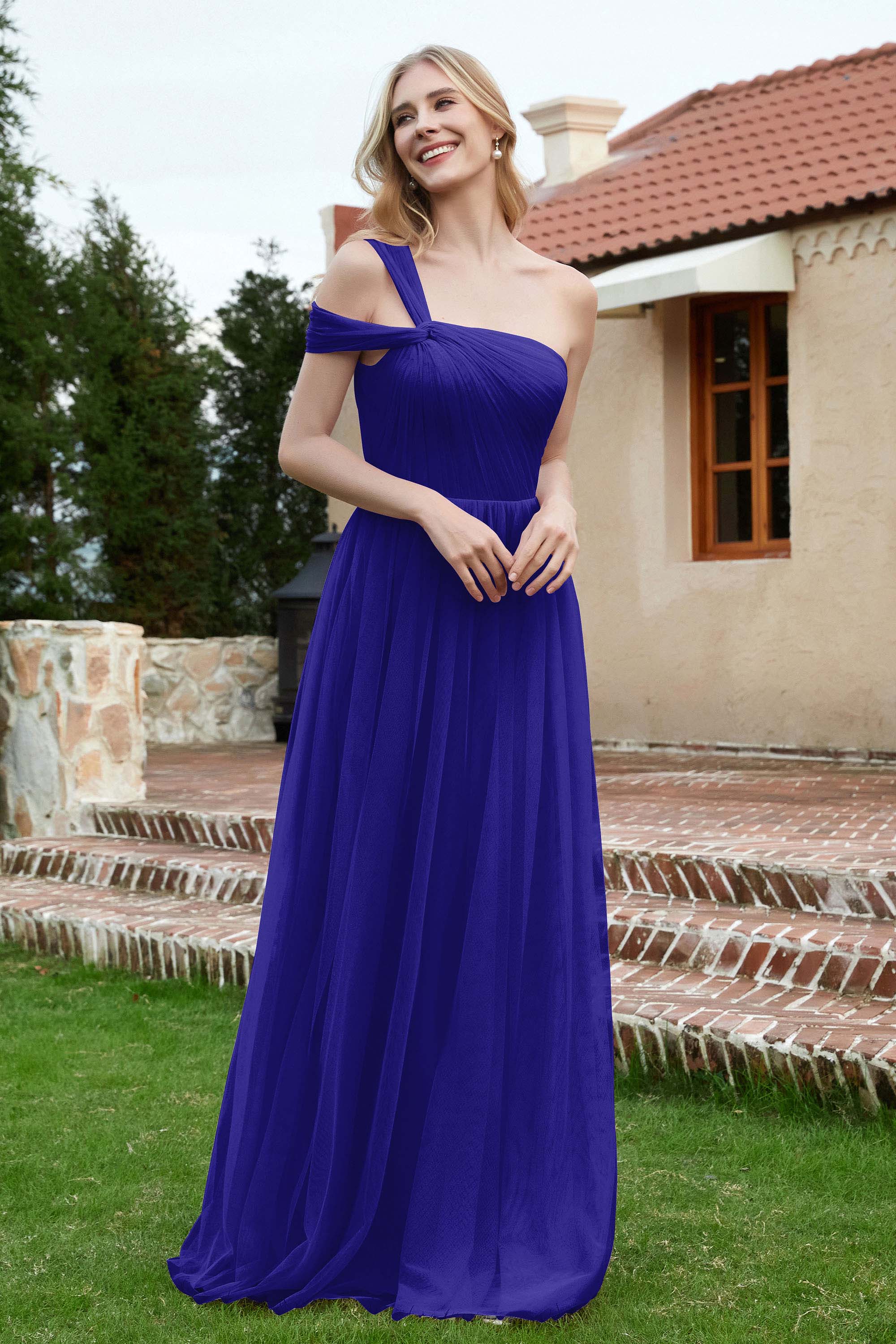 A Line Tulle Ruched Bridesmaid Dress Ruched Pleated Formal Evening Dresses Gowns
