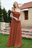 A Line Tulle Ruched Bridesmaid Dress Ruched Pleated Formal Evening Dresses Gowns