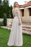 A Line Tulle Ruched Bridesmaid Dress Ruched Pleated Formal Evening Dresses Gowns