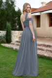 A Line Tulle Ruched Bridesmaid Dress Ruched Pleated Formal Evening Dresses Gowns