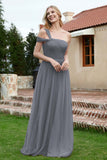 A Line Tulle Ruched Bridesmaid Dress Ruched Pleated Formal Evening Dresses Gowns